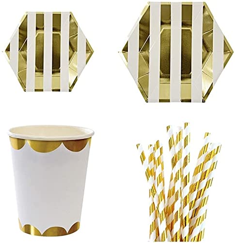 FMOPQ Gold Christmas Party Plates, Cups & Napkins Set