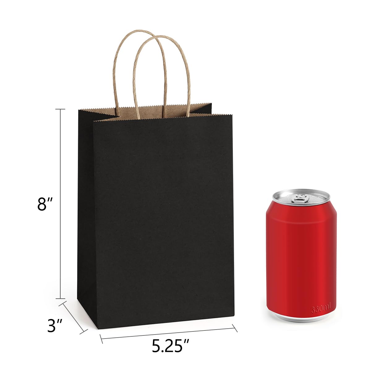 BagDream 100-Pack Kraft Gift Bags with Handles, 5.25x3x8