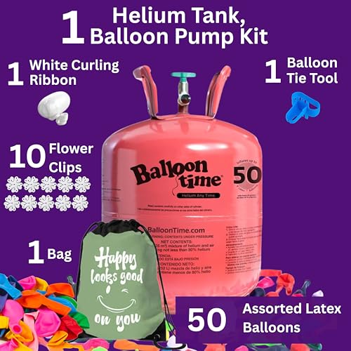 Balloon Time 14.9 Cu Ft Helium Tank Kit with 50 Balloons