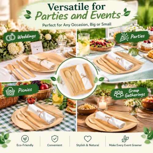 Aowutus Pre-Rolled Disposable Bamboo Cutlery Set for Parties