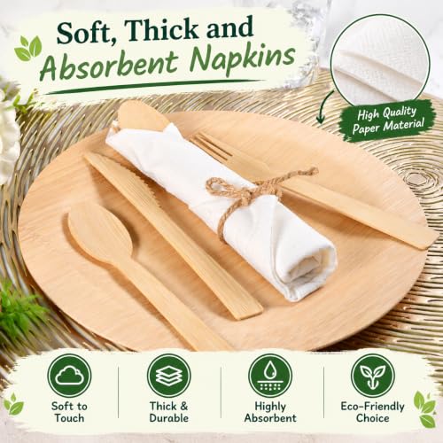 Aowutus Pre-Rolled Disposable Bamboo Cutlery Set for Parties
