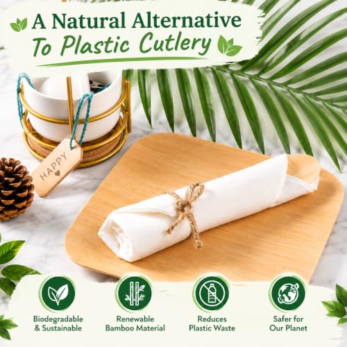 Aowutus Pre-Rolled Disposable Bamboo Cutlery Set for Parties