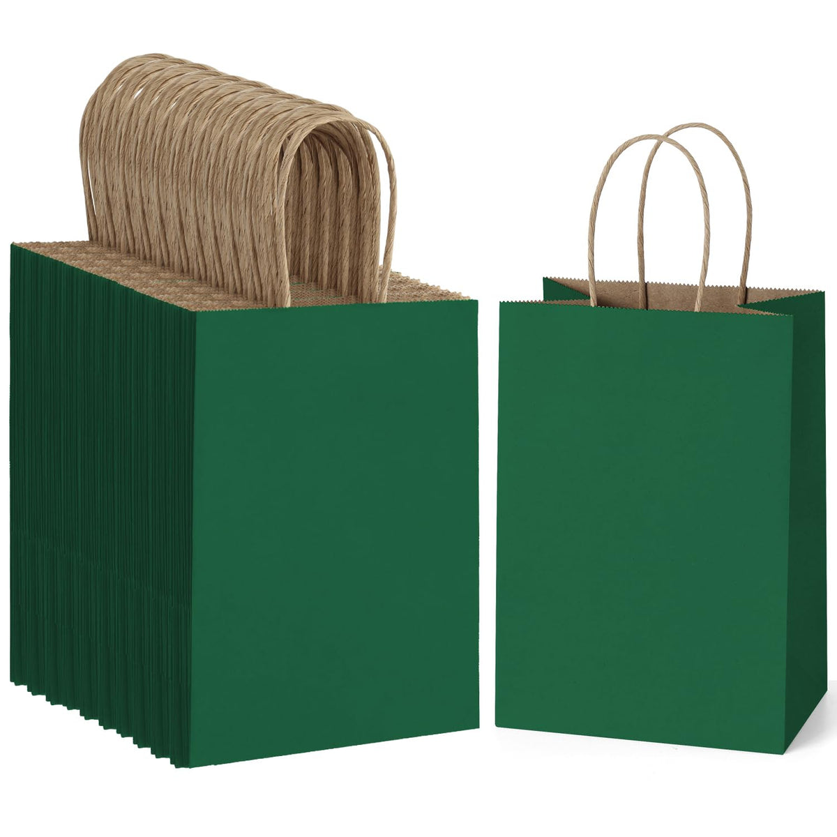 BagDream 100-Pack Kraft Gift Bags with Handles, 5.25x3x8
