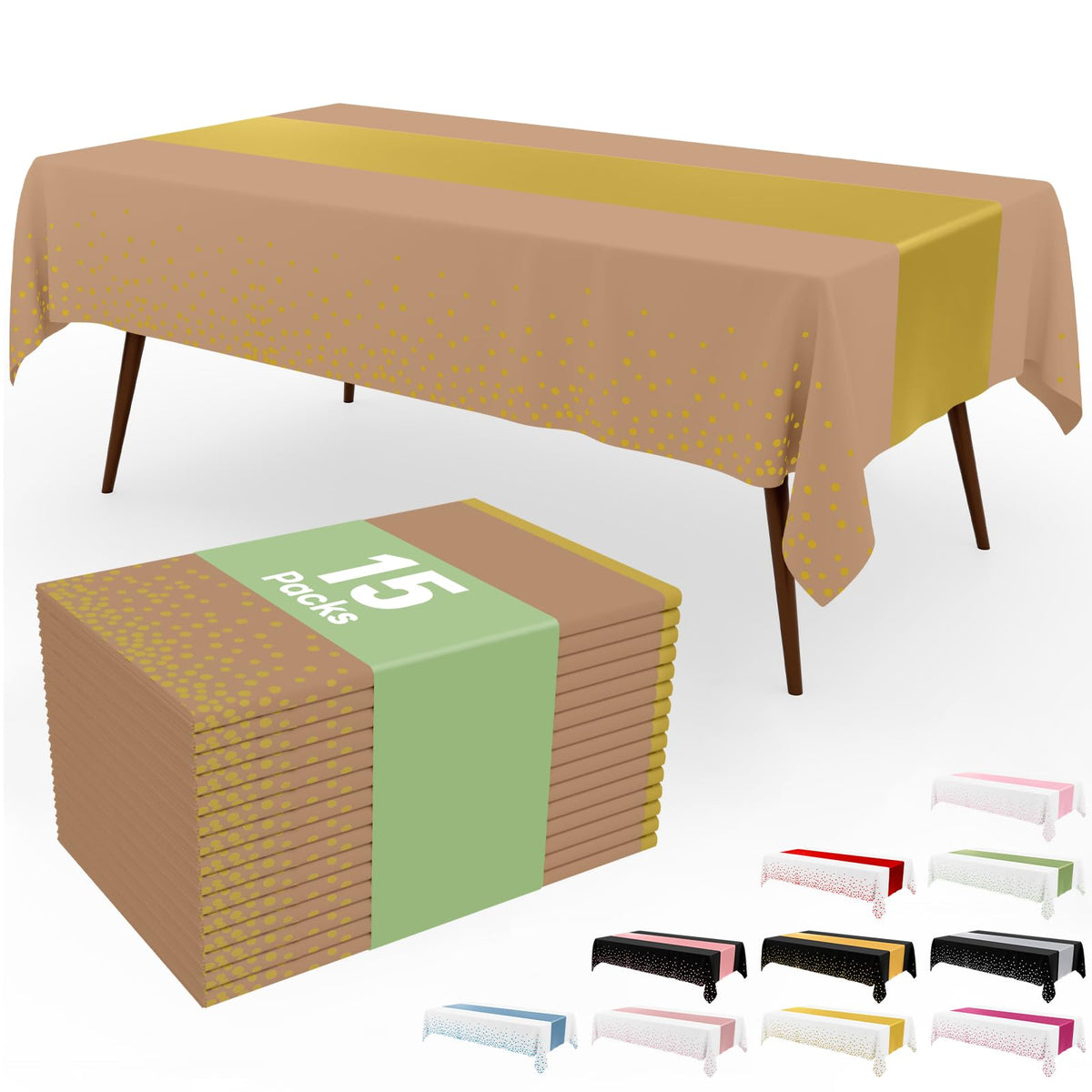 Smiry 12-Pack Gold Print Plastic Tablecloths, 54x108 in