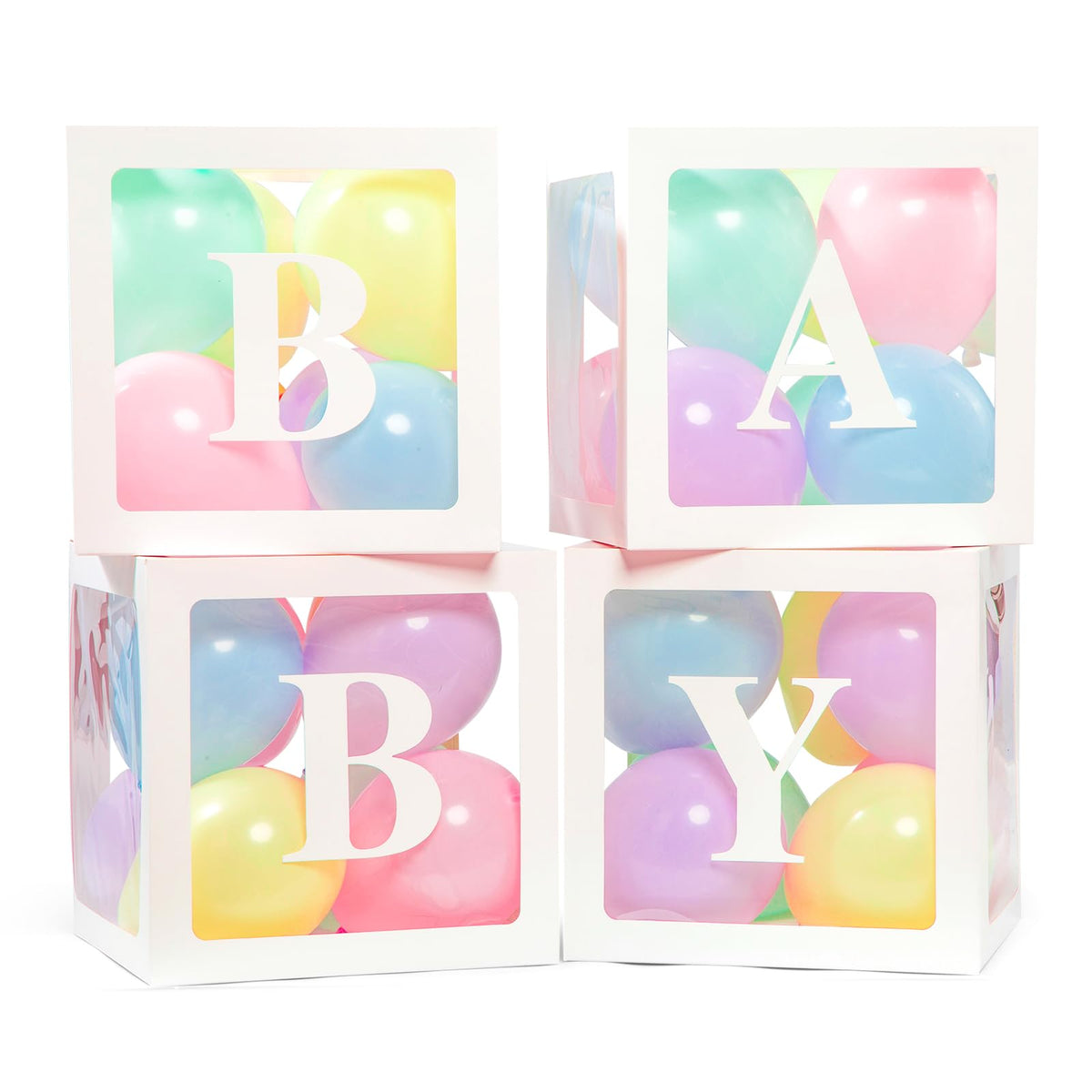 Voircoloria 4 Clear Lettered Balloon Boxes for Baby Showers
