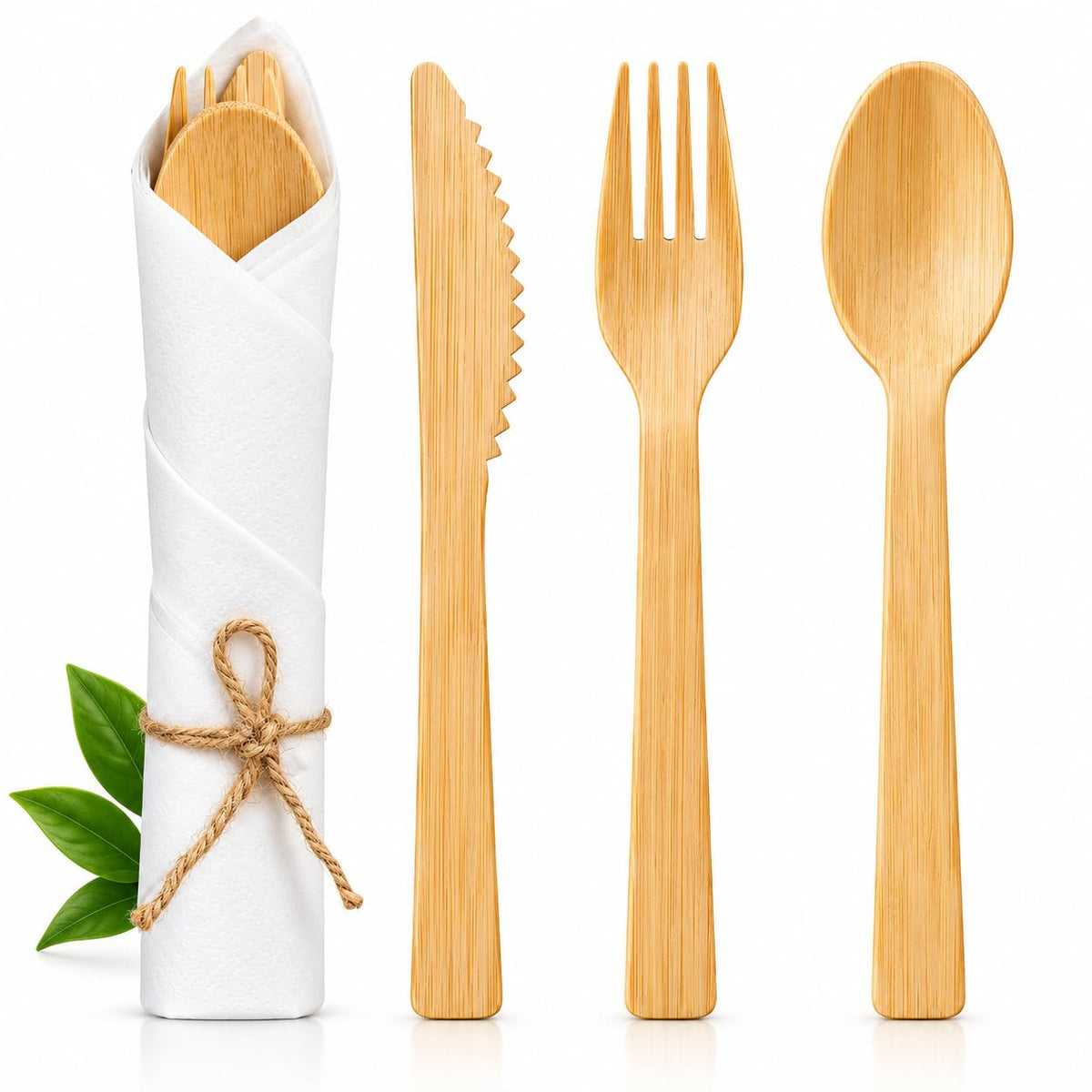 Aowutus Pre-Rolled Disposable Bamboo Cutlery Set for Parties