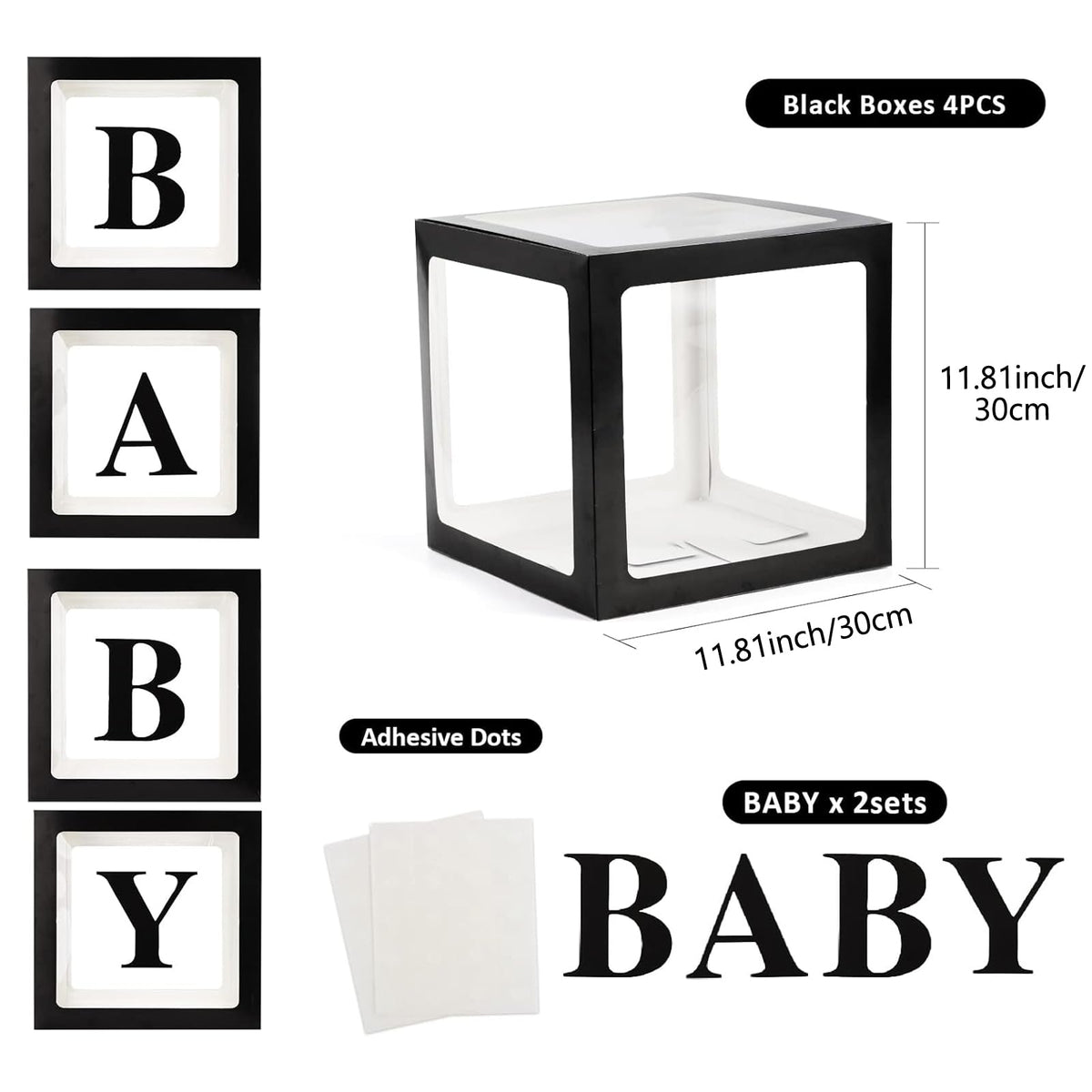 Voircoloria 4 Clear Lettered Balloon Boxes for Baby Showers
