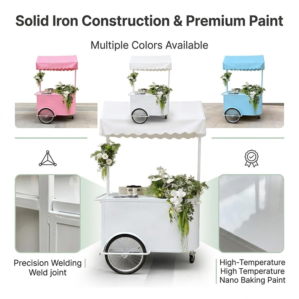 Mobile Iron Snack Cart with Wheels for Parties & Events