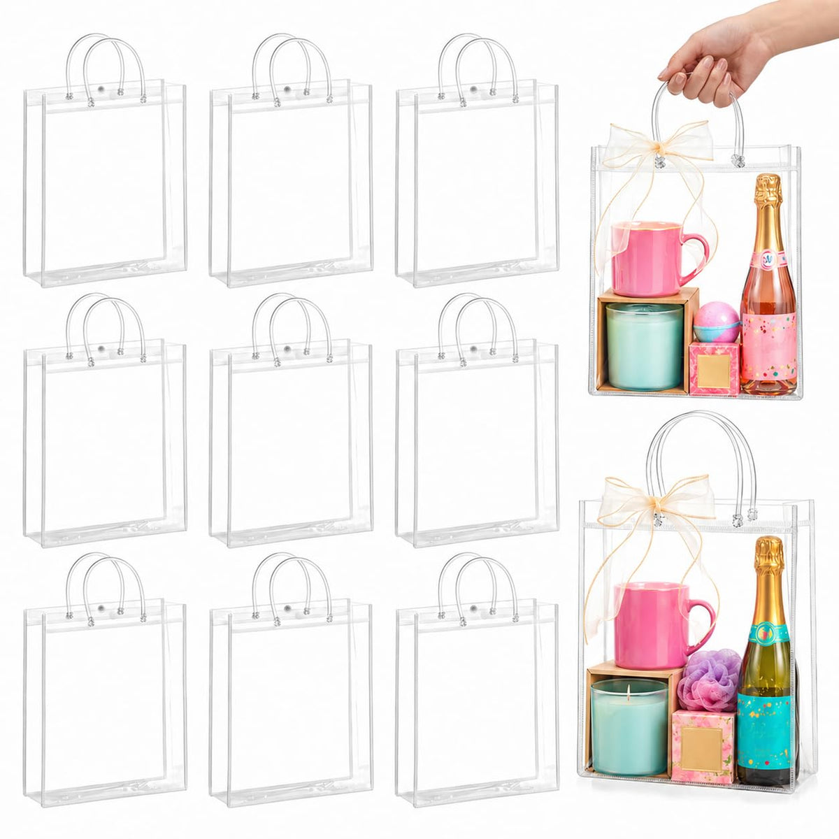 MAQIHAN Clear PVC Gift Bags with Handles for Party Favors