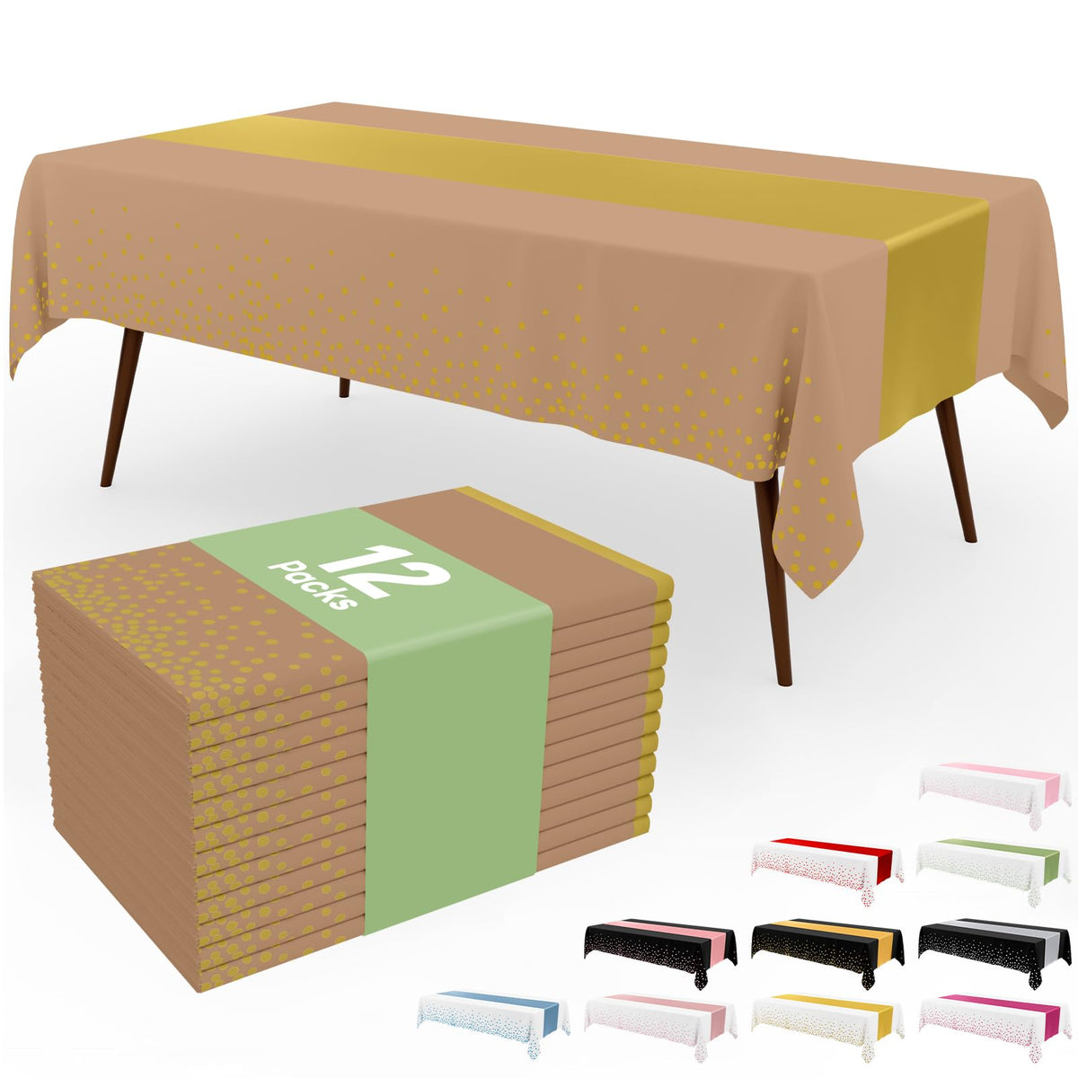 Smiry 12-Pack Gold Print Plastic Tablecloths, 54x108 in