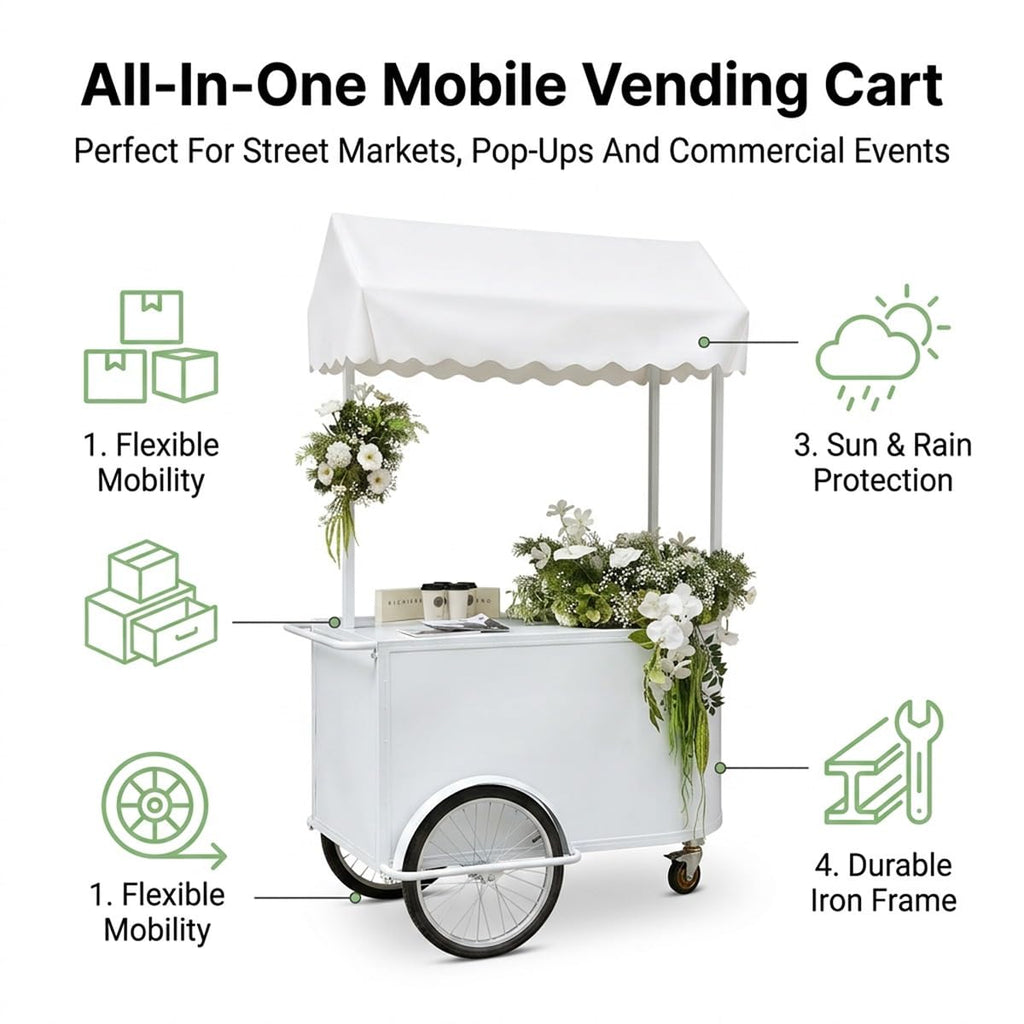 Mobile Iron Snack Cart with Wheels for Parties & Events