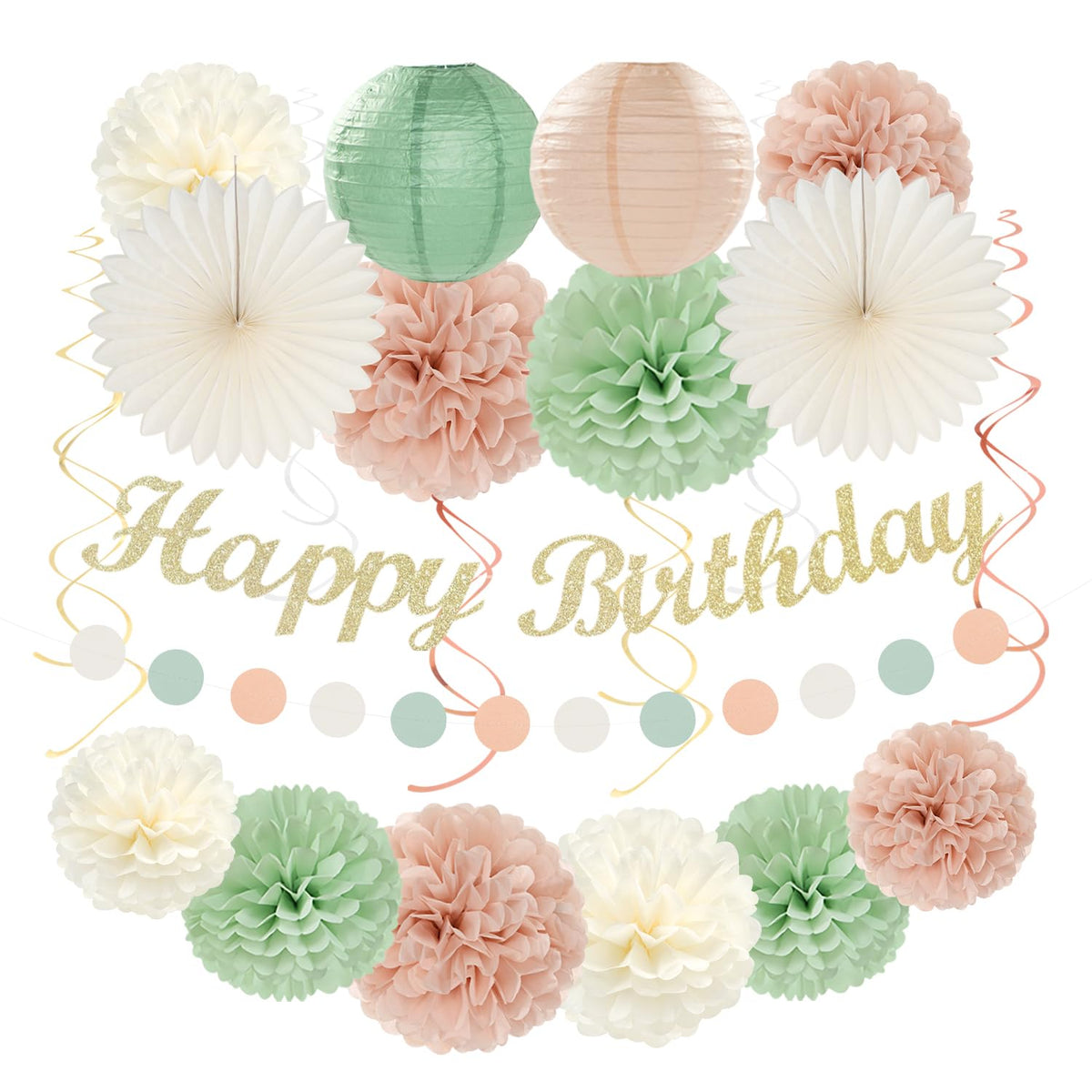 Hugmoon Birthday Decoration Set with Pom Poms & Lanterns