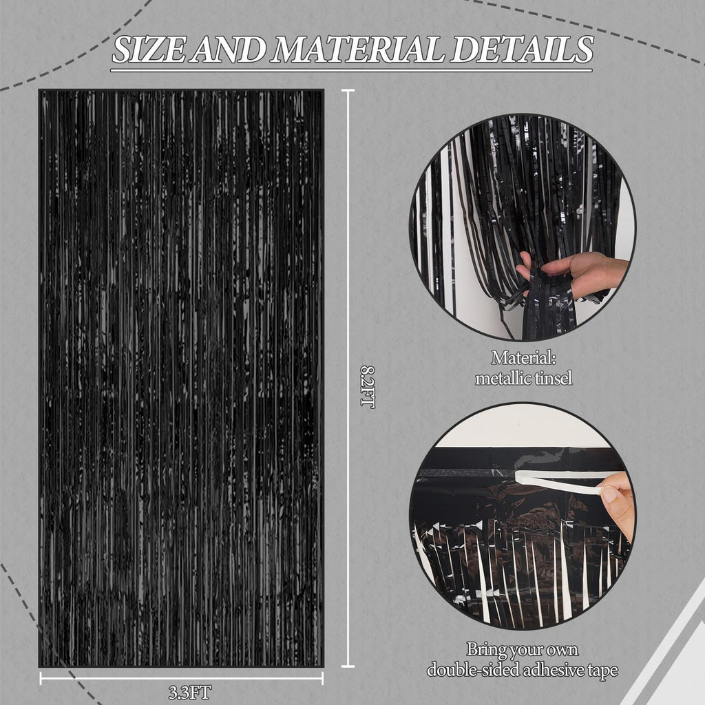 DECOCKRAT 3-Pack Foil Fringe Backdrop Curtains, 3.3x8.2 FT