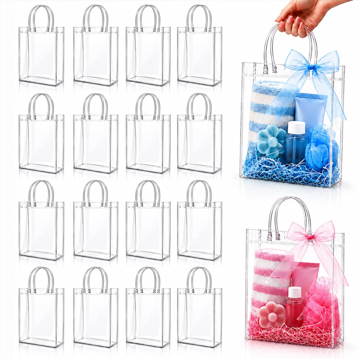 MAQIHAN Clear PVC Gift Bags with Handles for Party Favors