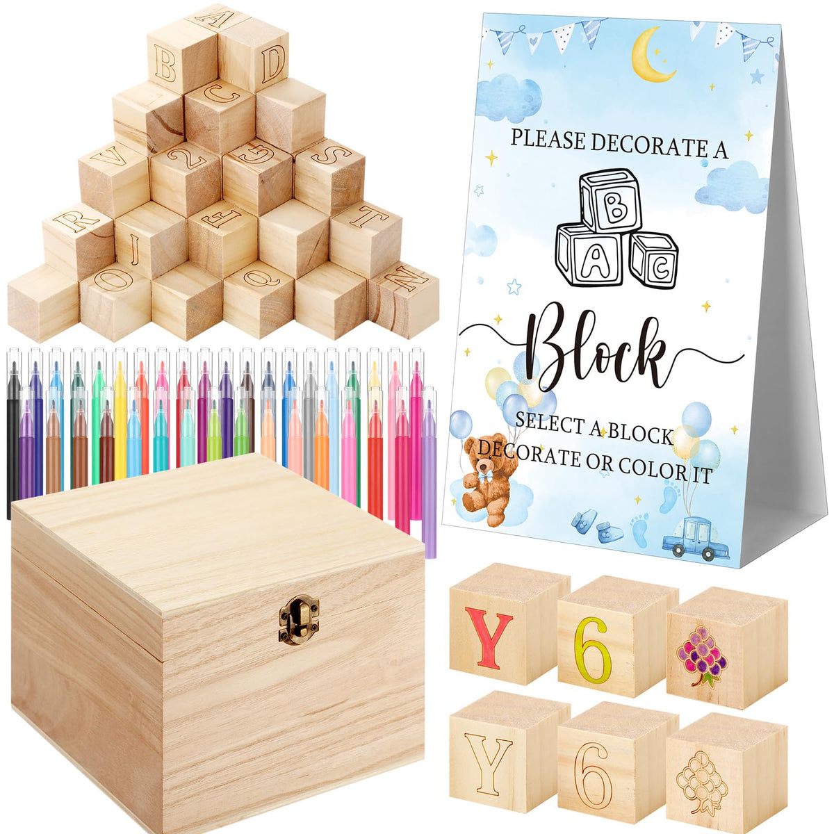 Marsui 136-Piece Baby Shower Game & Decorating Blocks Kit