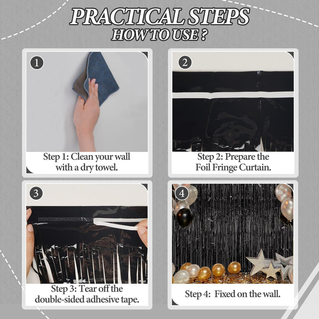 DECOCKRAT 3-Pack Foil Fringe Backdrop Curtains, 3.3x8.2 FT