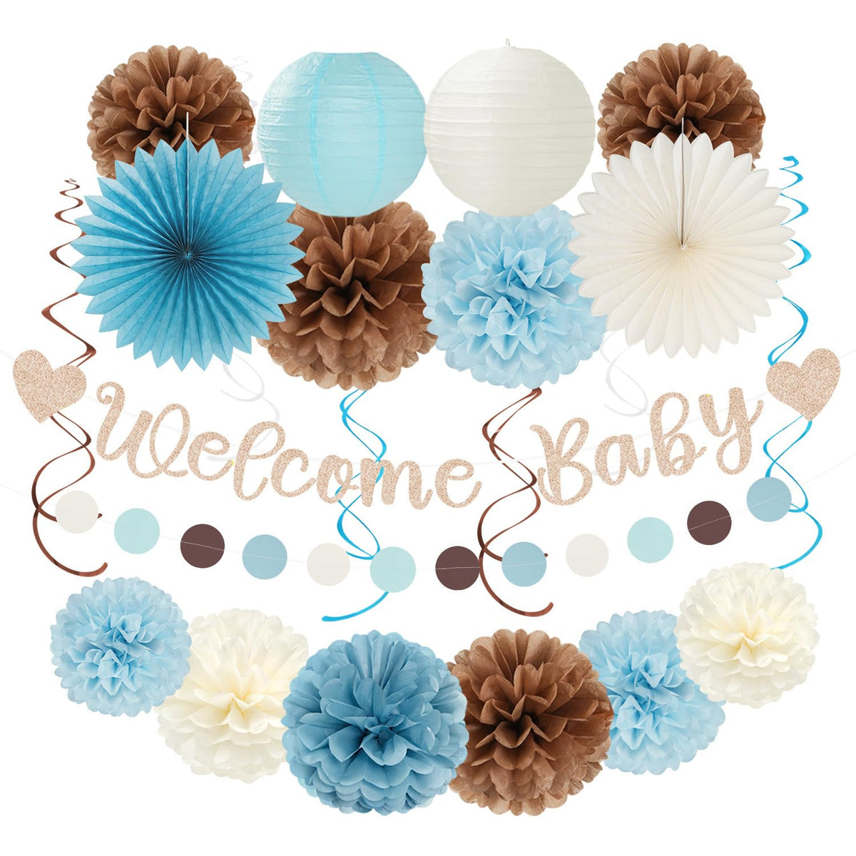 Hugmoon Birthday Decoration Set with Pom Poms & Lanterns