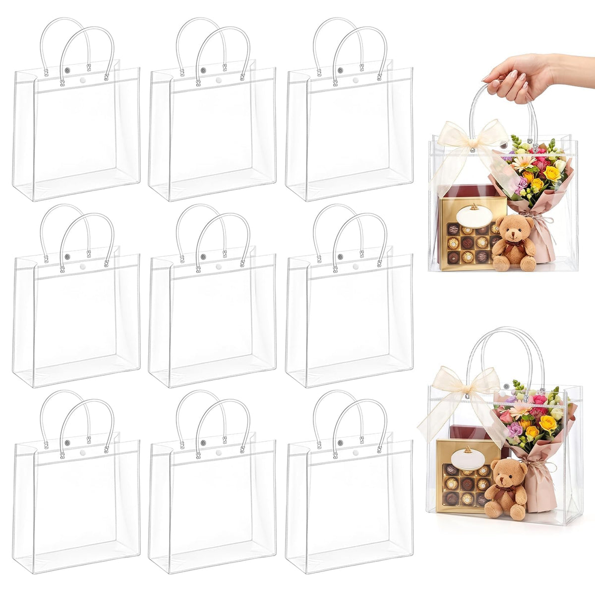 MAQIHAN Clear PVC Gift Bags with Handles for Party Favors