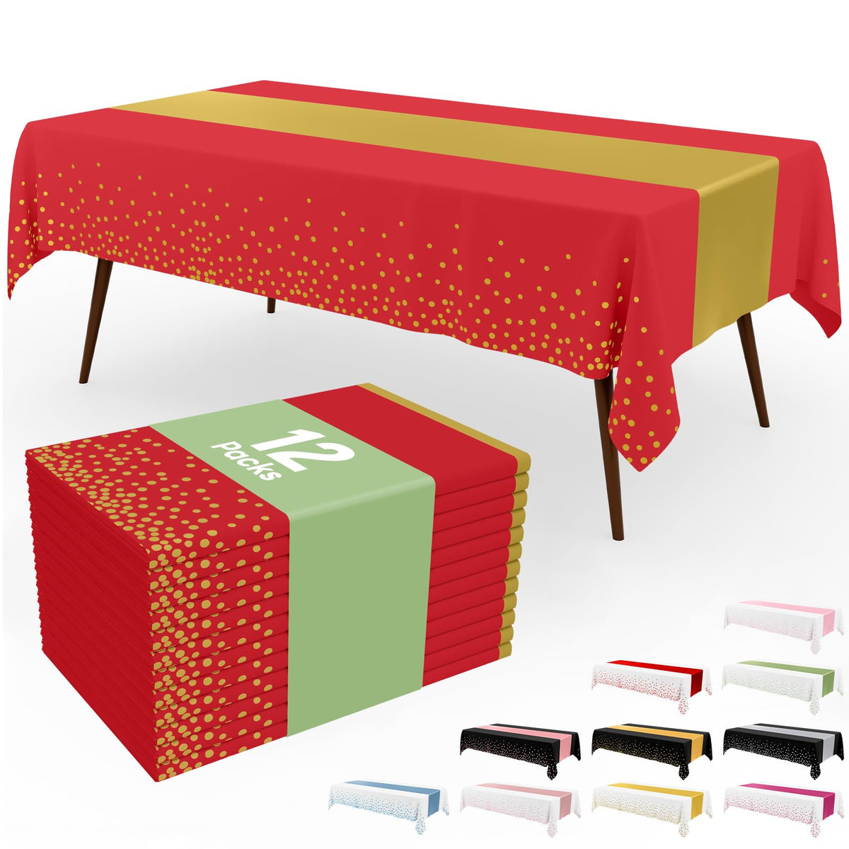 Smiry 12-Pack Gold Print Plastic Tablecloths, 54x108 in