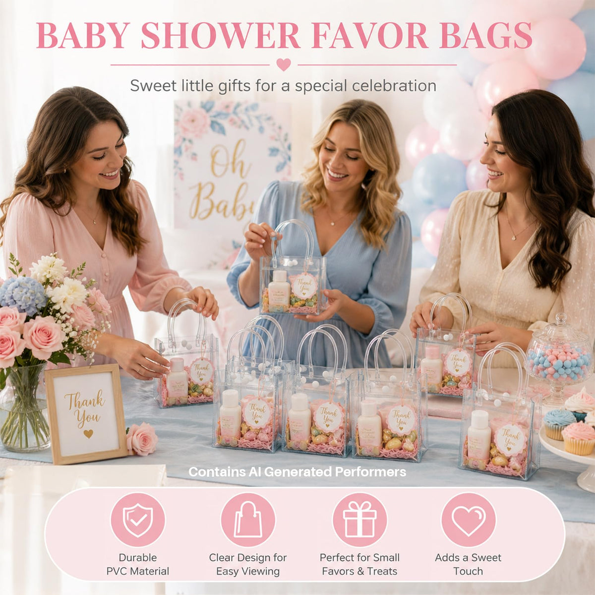MAQIHAN Clear PVC Gift Bags with Handles for Party Favors