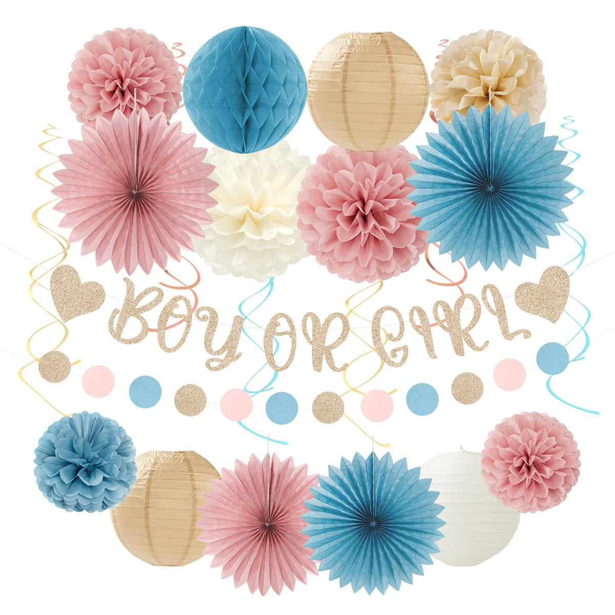 Hugmoon Birthday Decoration Set with Pom Poms & Lanterns