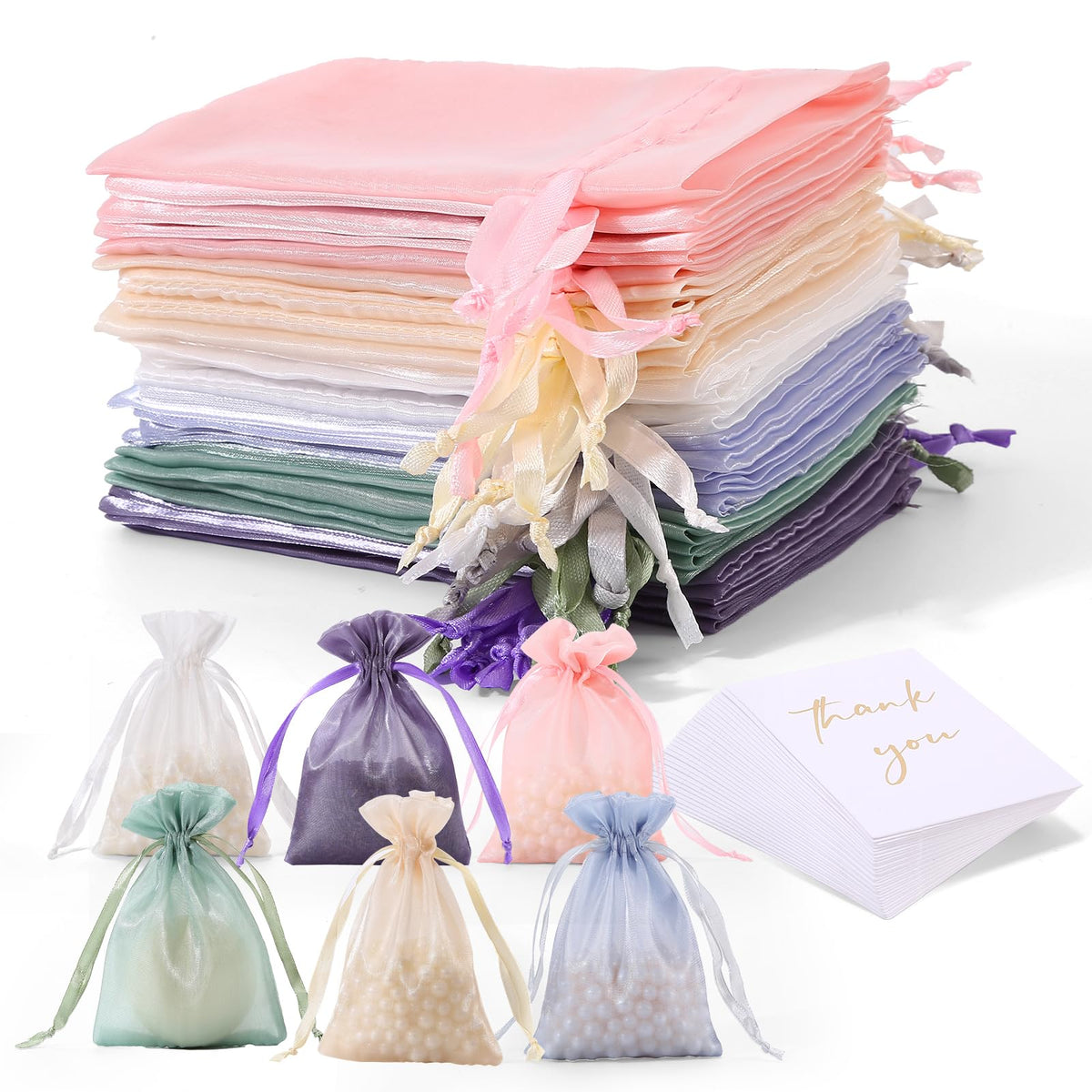 RoyYam 30-Pack 4x6 Organza Gift Bags with Thank You Cards