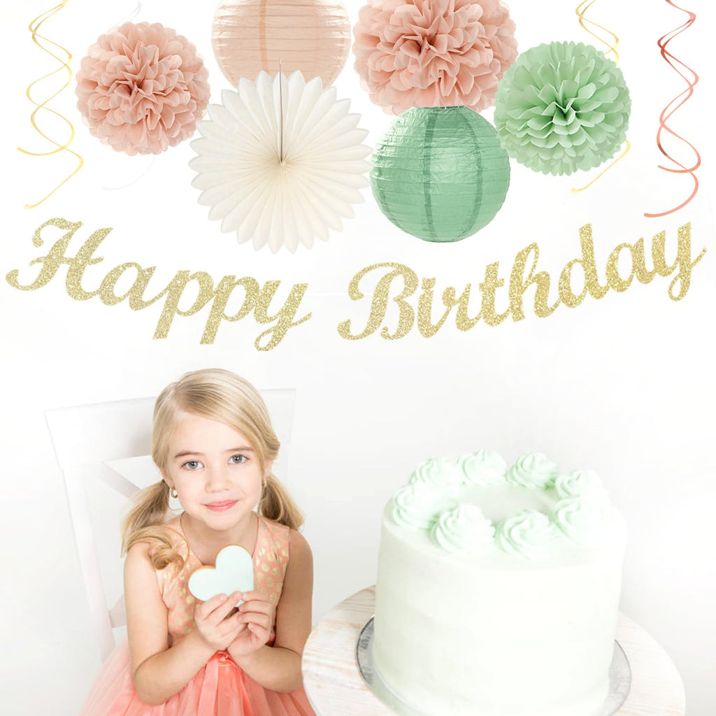 Hugmoon Birthday Decoration Set with Pom Poms & Lanterns