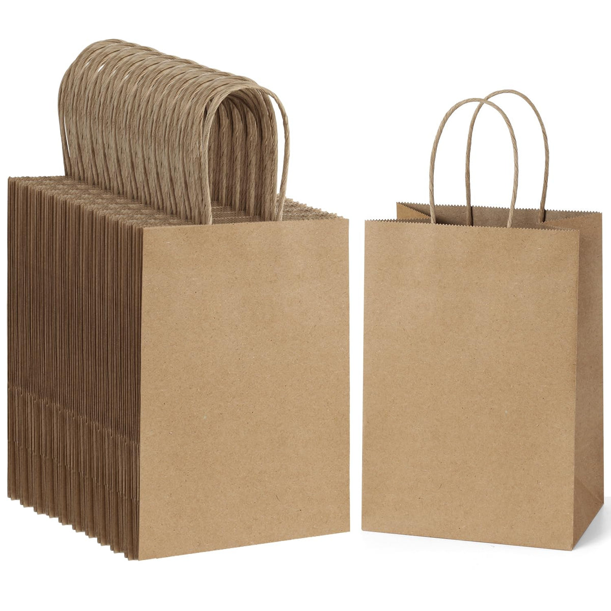 BagDream 100-Pack Kraft Gift Bags with Handles, 5.25x3x8