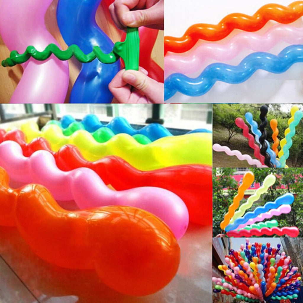 100-Pack Thick Natural Latex Spiral Balloons for Birthdays