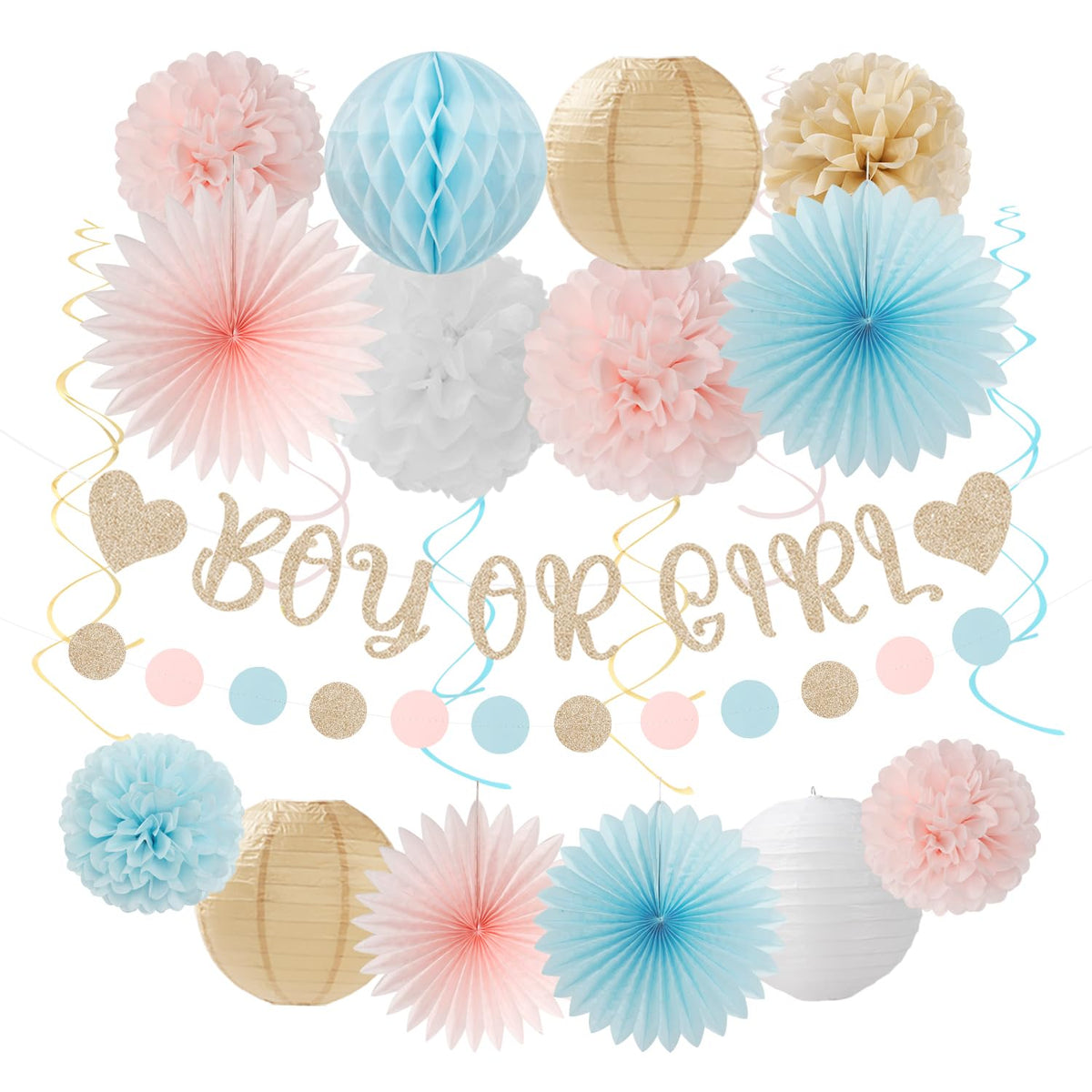 Hugmoon Birthday Decoration Set with Pom Poms & Lanterns