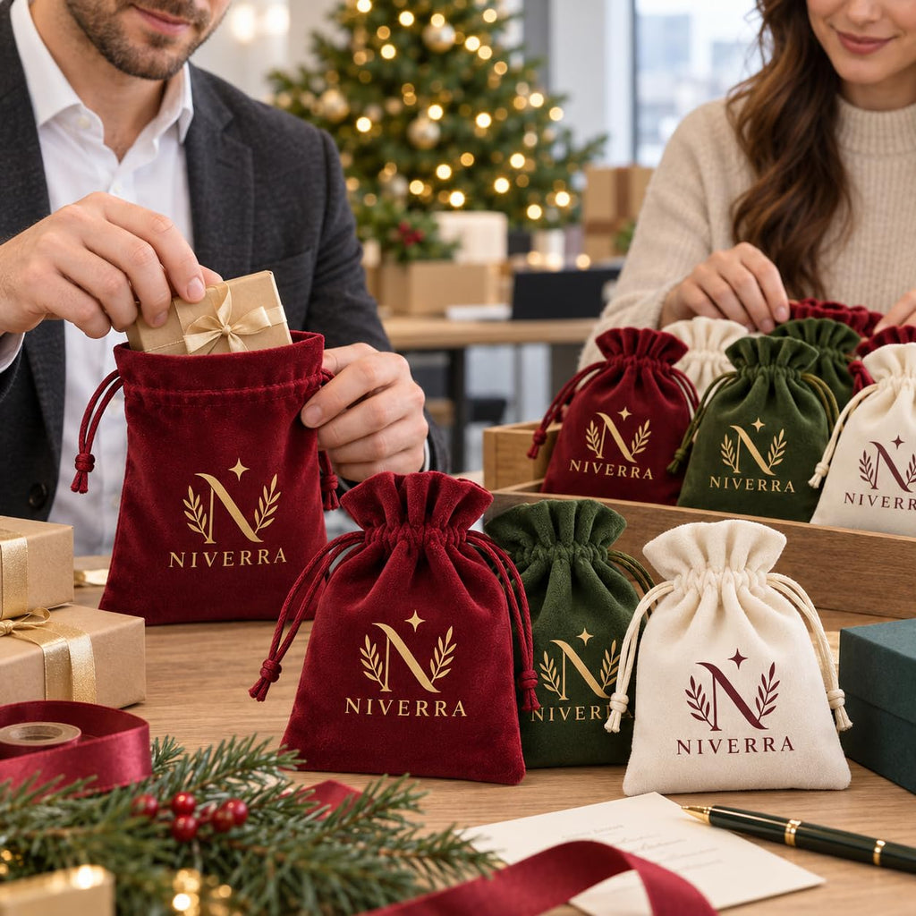 500 Custom Logo Velvet Gift Bags for Weddings & Christmas