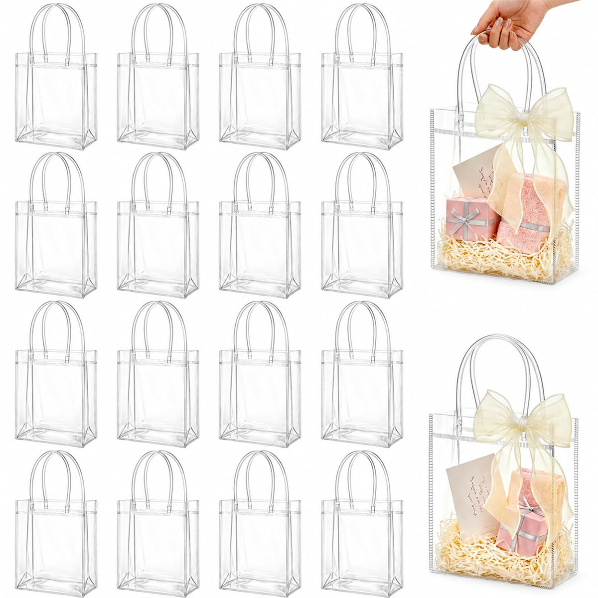 MAQIHAN Clear PVC Gift Bags with Handles for Party Favors