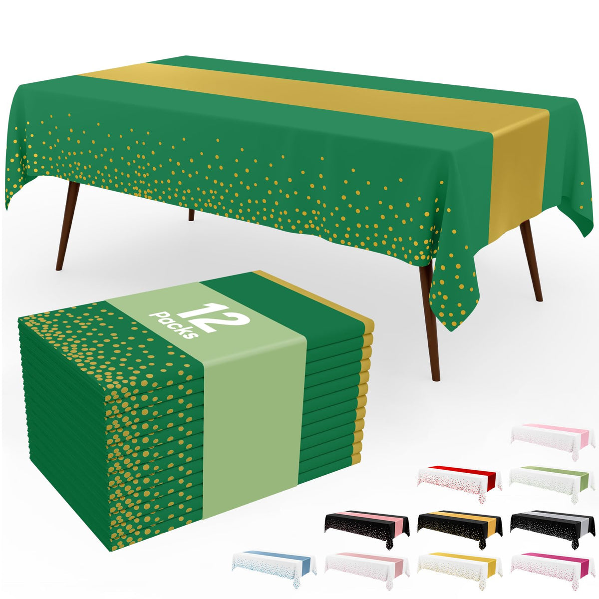 Smiry 12-Pack Gold Print Plastic Tablecloths, 54x108 in