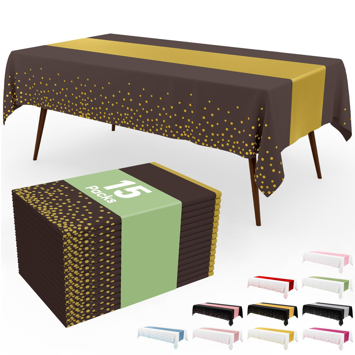 Smiry 12-Pack Gold Print Plastic Tablecloths, 54x108 in