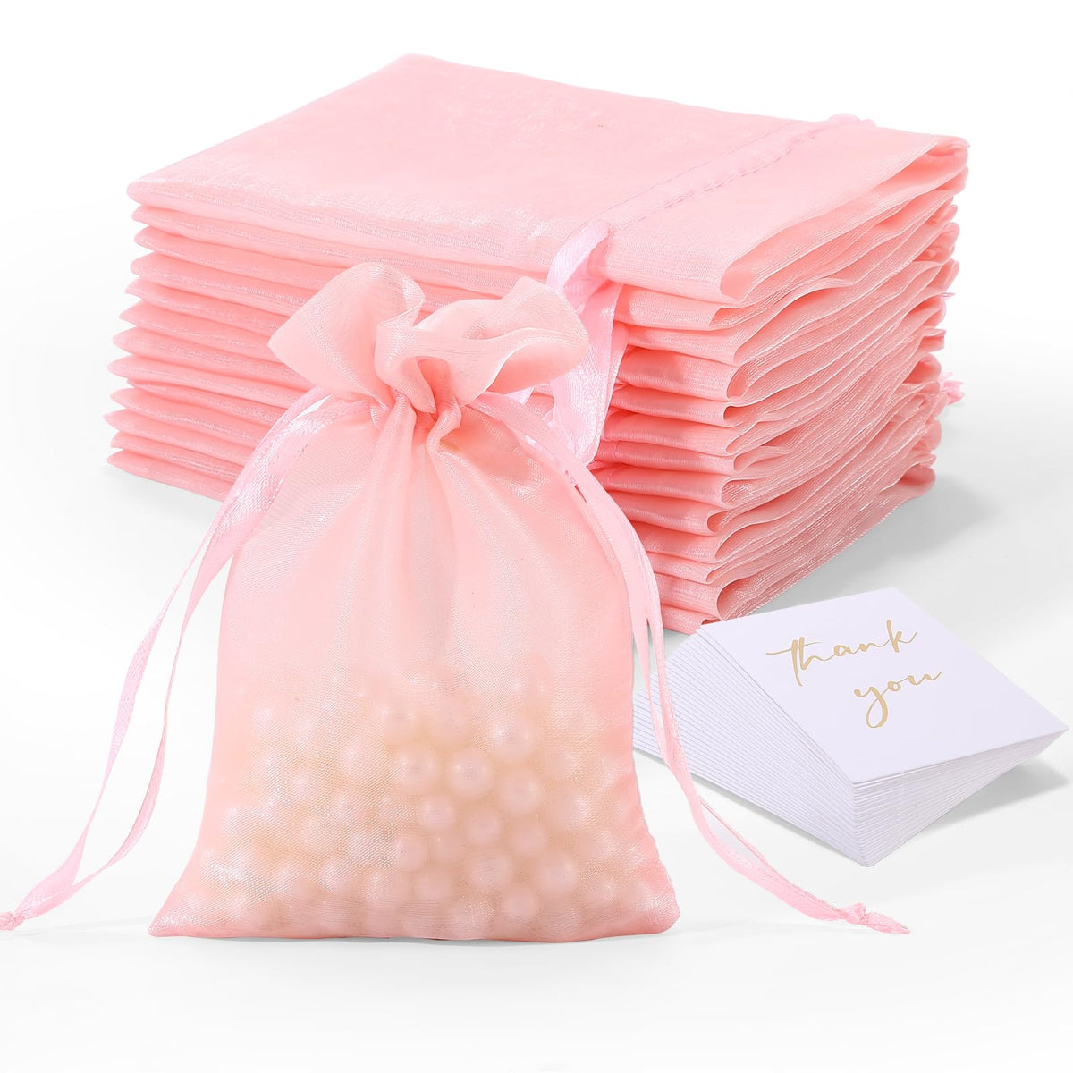 RoyYam 30-Pack 4x6 Organza Gift Bags with Thank You Cards