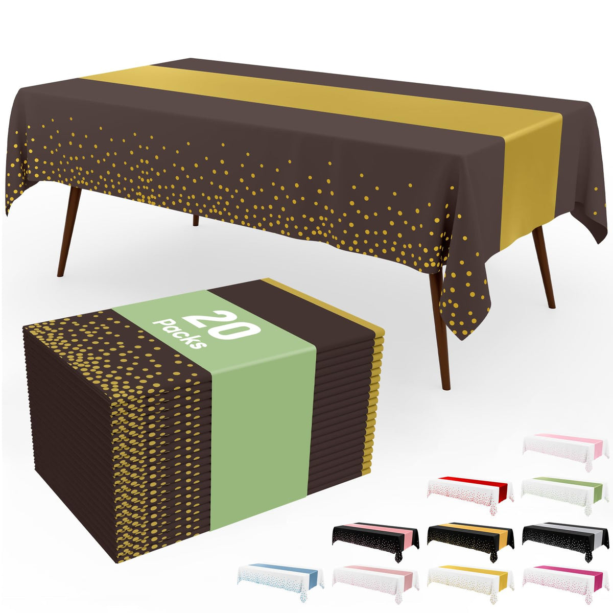 Smiry 12-Pack Gold Print Plastic Tablecloths, 54x108 in