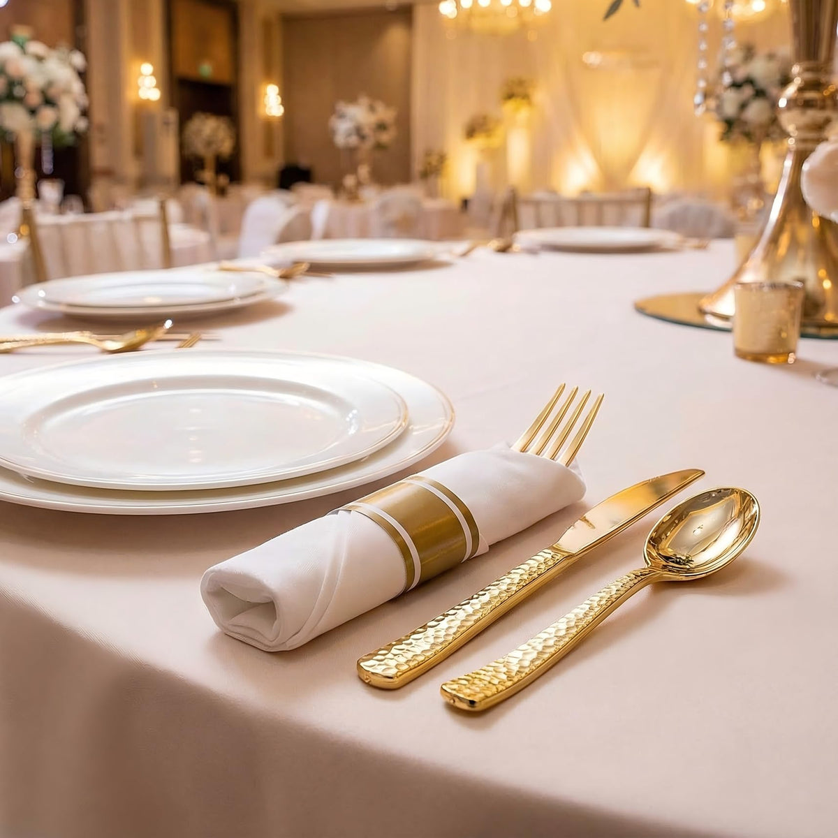 WELLIFE 100-Pack Gold Pre-Rolled Plastic Cutlery Sets