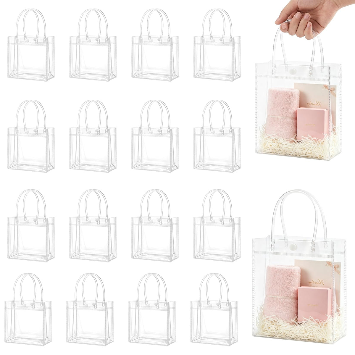 MAQIHAN Clear PVC Gift Bags with Handles for Party Favors