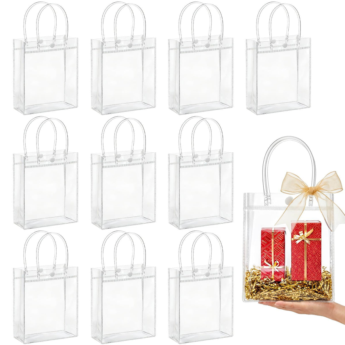 MAQIHAN Clear PVC Gift Bags with Handles for Party Favors