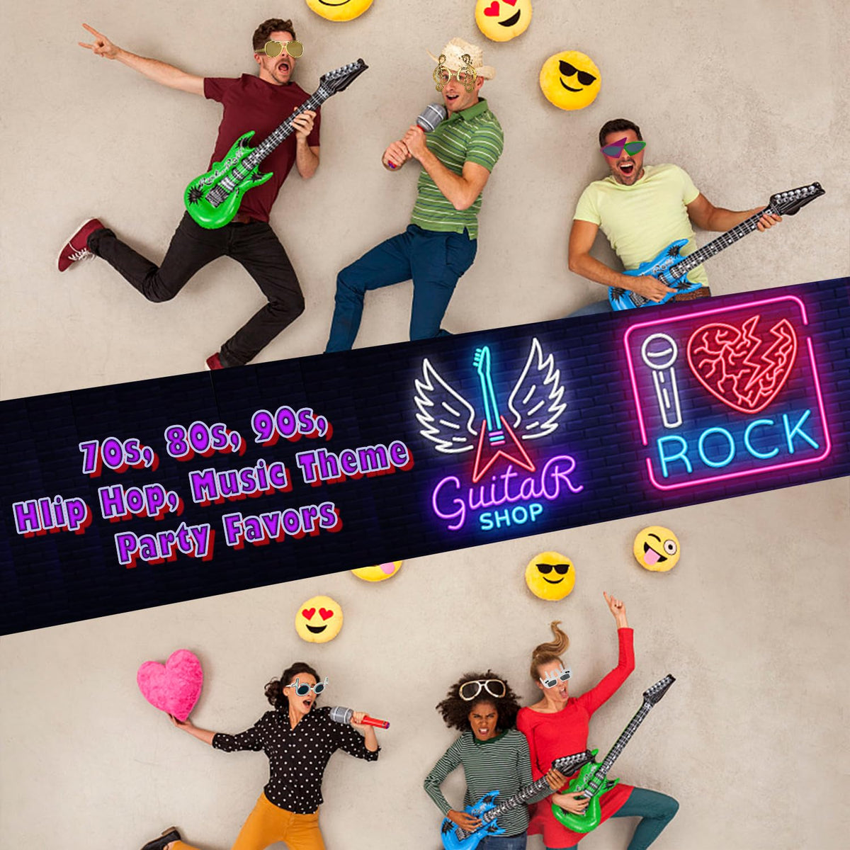 Rock Star Photo Booth Kit with Glasses, Guitar & Mic