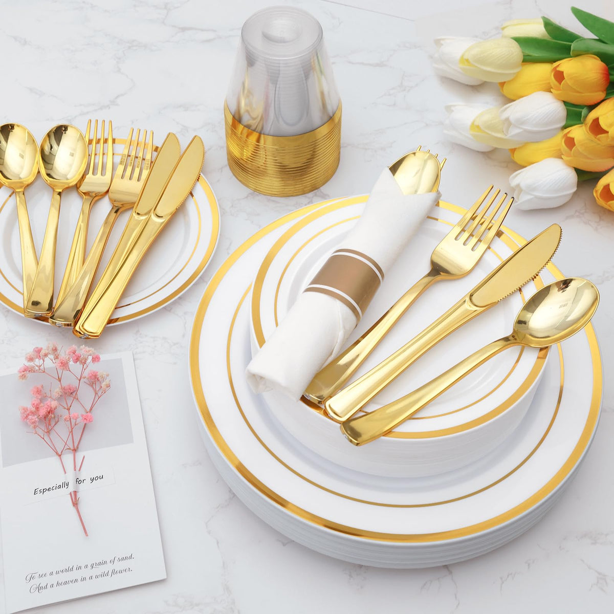 Goodluck Pre-Rolled Plastic Dinnerware Set for Parties