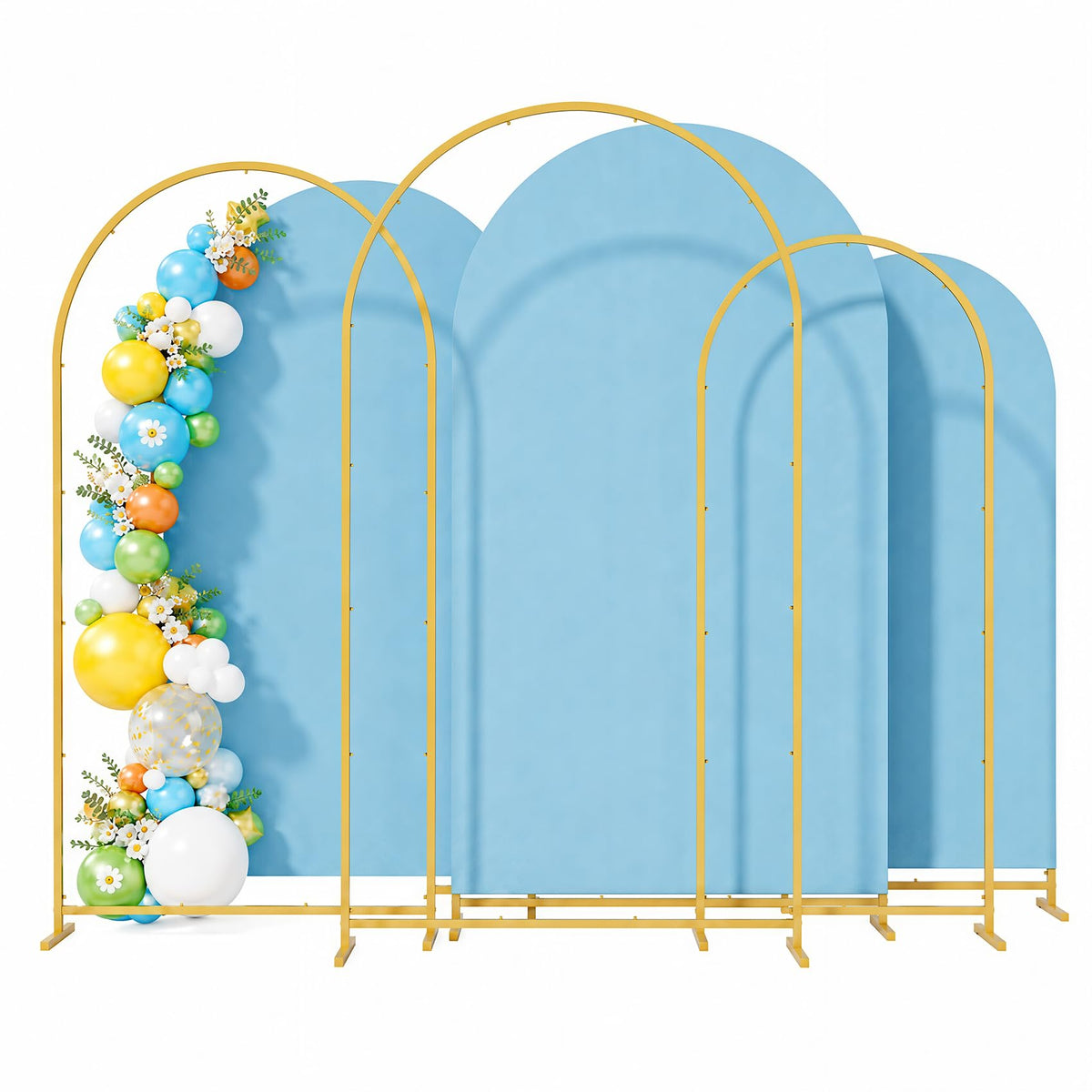 3-Piece Metal Arch Backdrop Stand Set with Covers, 6–7.2FT