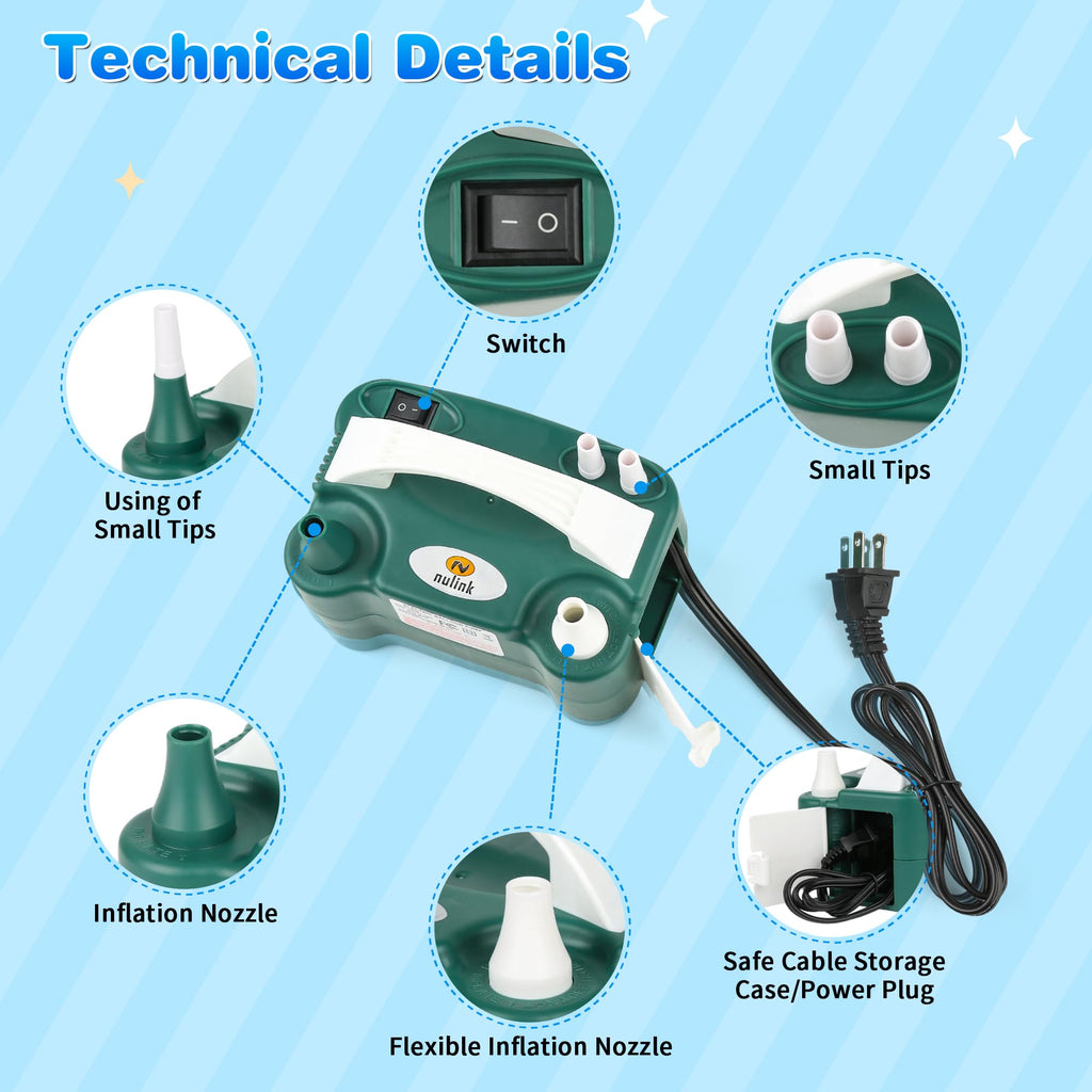 Nulink Portable 600W Electric Balloon Pump with Dual Nozzles