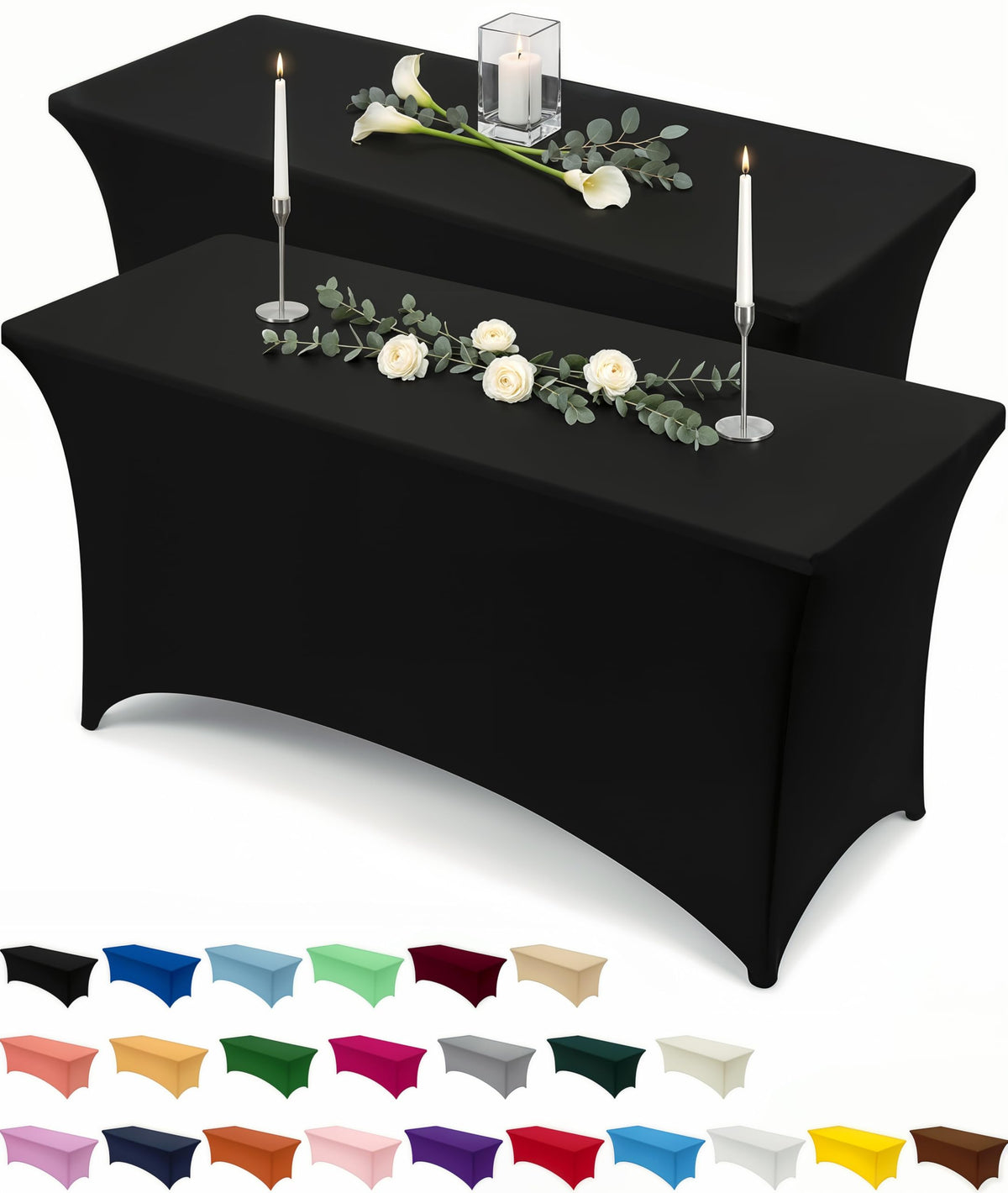 Utopia Kitchen 2-Pack Black 6FT Spandex Tablecloths