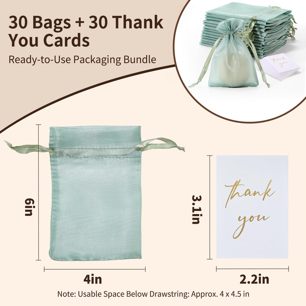 RoyYam 30-Pack 4x6 Organza Gift Bags with Thank You Cards