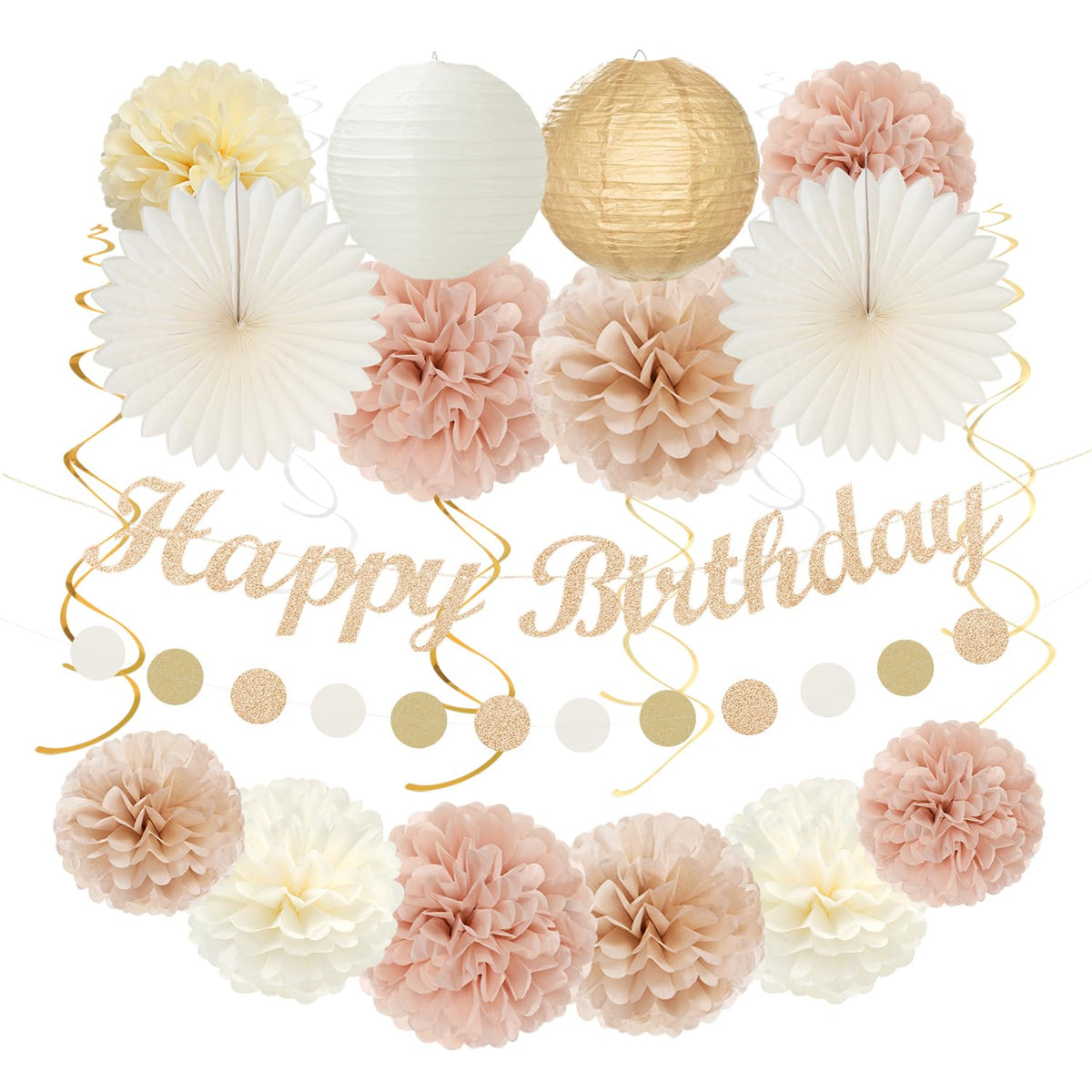 Hugmoon Birthday Decoration Set with Pom Poms & Lanterns