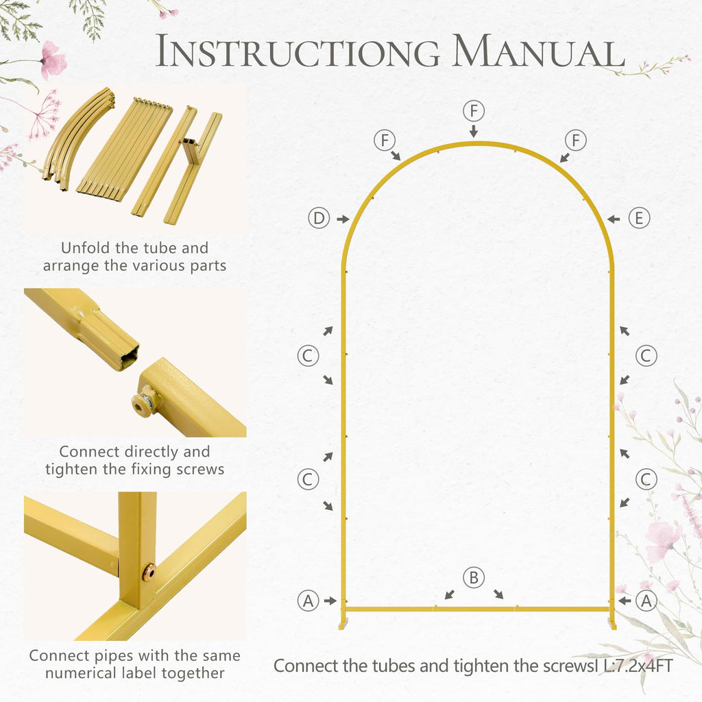 3-Piece Metal Arch Backdrop Stand Set with Covers, 6–7.2FT