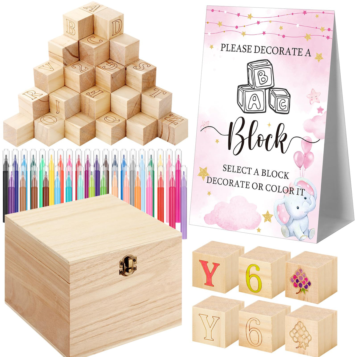 Marsui 136-Piece Baby Shower Game & Decorating Blocks Kit