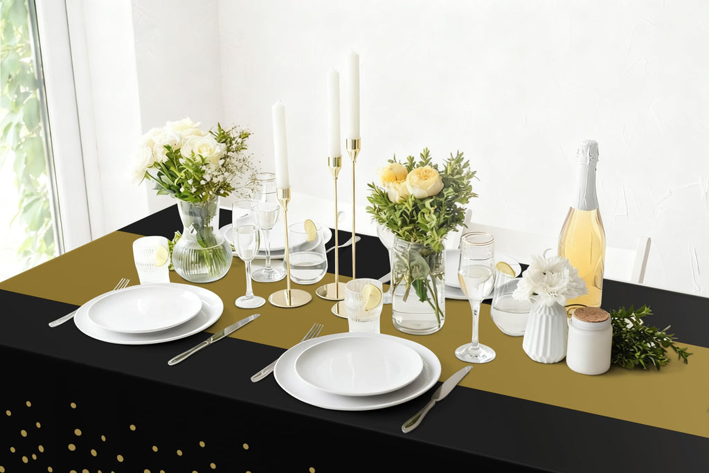 Smiry 12-Pack Gold Print Plastic Tablecloths, 54x108 in