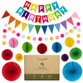Meowoo Rainbow Birthday Banner, Fans & Honeycomb Set